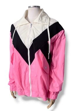 INNER VIEW Colorblock Windbreaker Jacket Neon Pink White Black VINTAGE
